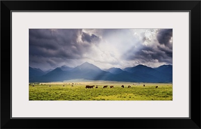 A Storm Illuminates the Valley and Ranches; Westcliffe, CO