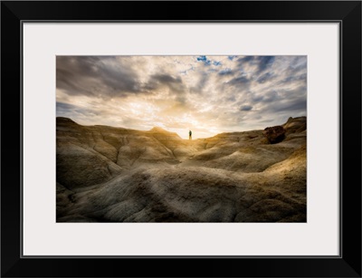 Lone Hiker In New Mexico's Bist Badlands Wilderness, Bisti Badlands