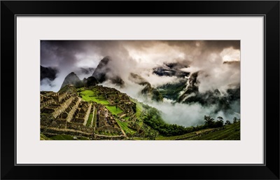 Panoramic of the Sun Breaking Through the Mist, Machu Picchu, Peru