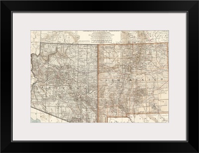 Arizona and New Mexico - Vintage Map