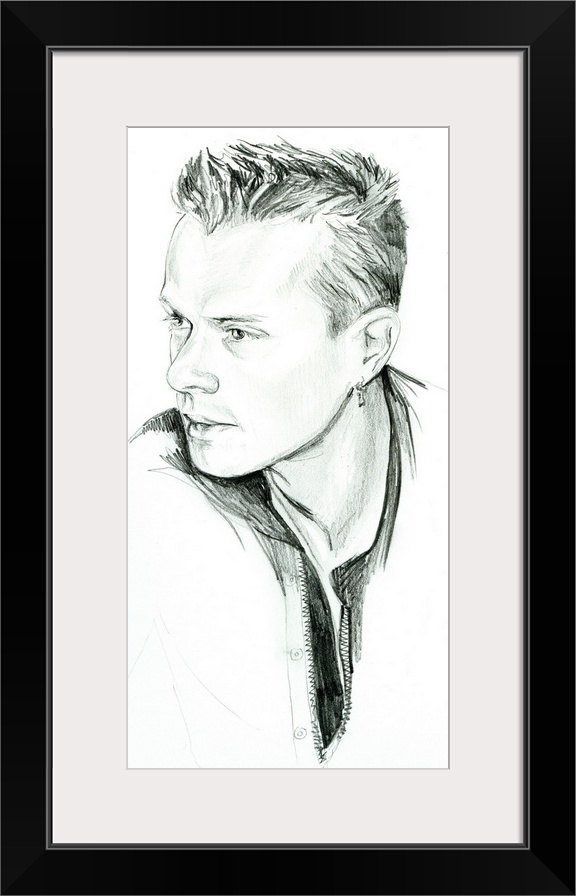 Pencil drawing of the ageless Larry Mullen Jr of U2.