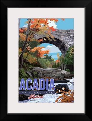 Acadia National Park, Duck Brook Bridge: Retro Travel Poster