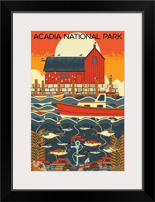 Acadia National Park, Fishing: Graphic Travel Poster