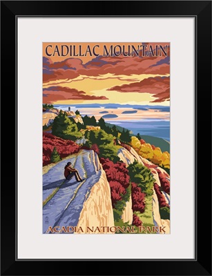 Acadia National Park, Maine - Cadillac Mountain: Retro Travel Poster