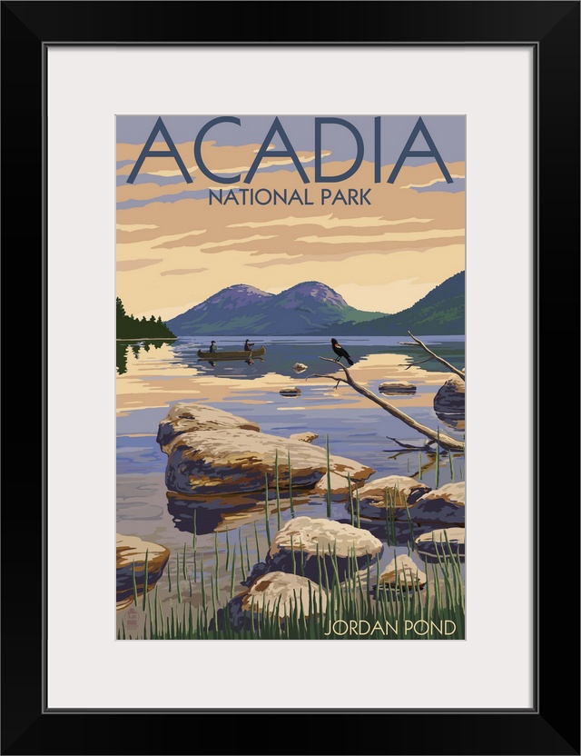 Acadia National Park, Maine - Jordan Pond: Retro Travel Poster