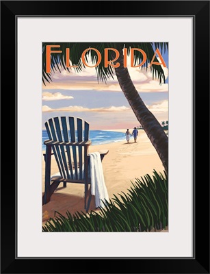 Adirondack Chairs and Sunset - Florida: Retro Travel Poster