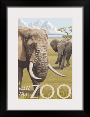 African Elephant - Visit the Zoo : Retro Travel Poster