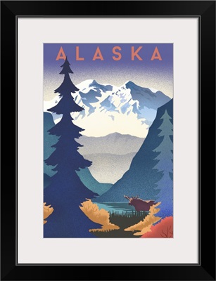 Alaska - Mountain Scene - Lithograph