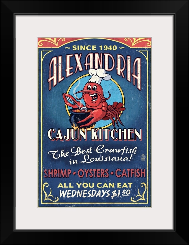 Alexandria, Louisiana, Cajun Kitchen Crawfish, Vintage Sign