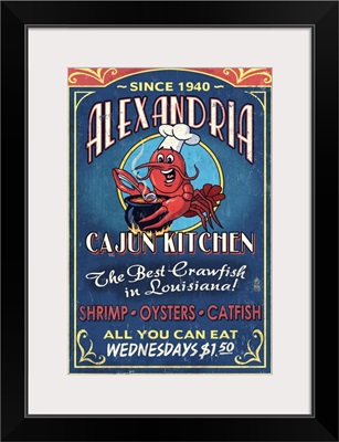 Alexandria, Louisiana, Cajun Kitchen Crawfish, Vintage Sign