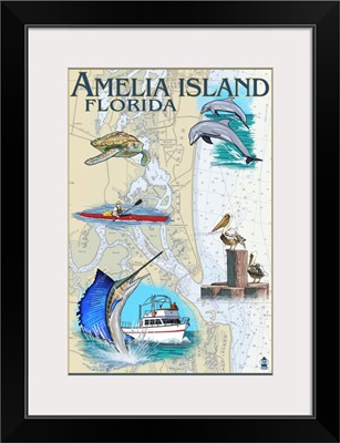 Amelia Island, Florida - Nautical Chart: Retro Travel Poster