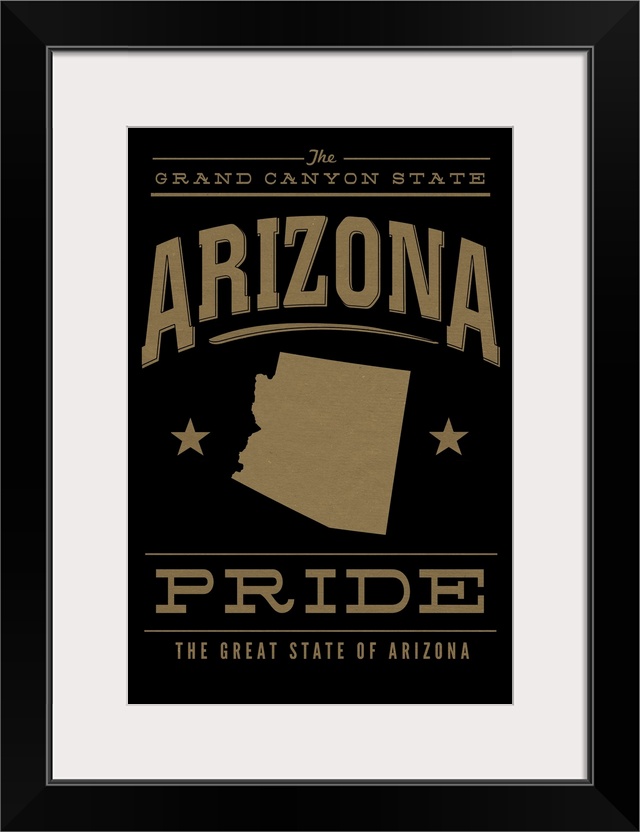 The Arizona state outline on black with gold text.