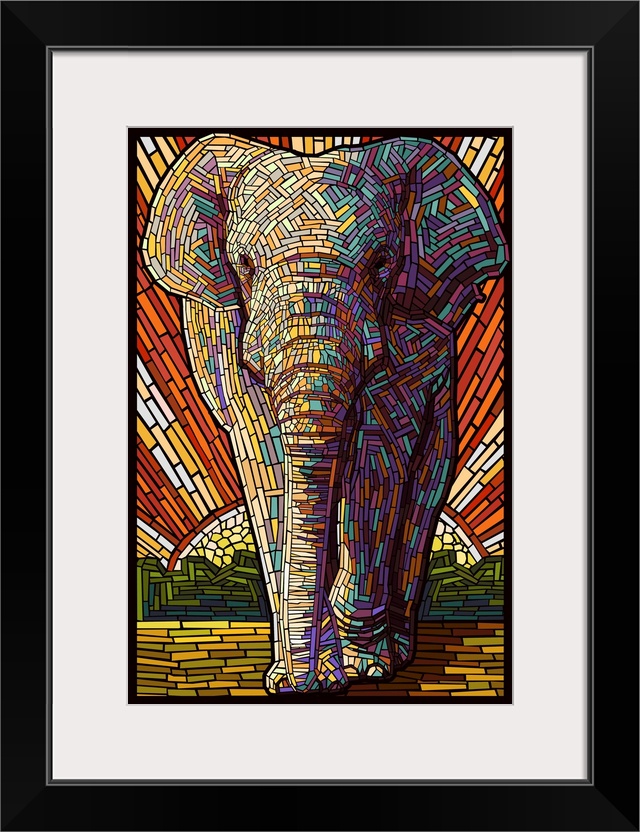 Asian Elephant - Paper Mosaic: Retro Poster Art