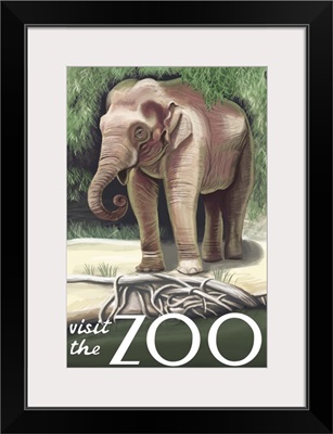 Asian Elephant - Visit the Zoo: Retro Travel Poster