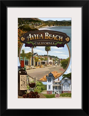 Avila Beach, California - Montage Scenes: Retro Travel Poster