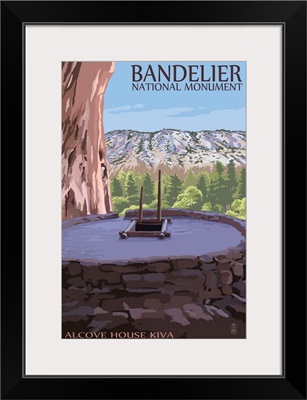 Bandelier National Monument, New Mexico - Alcove House Kiva: Retro Travel Poster