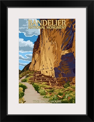 Bandelier National Monument, New Mexico - The Long House: Retro Travel Poster