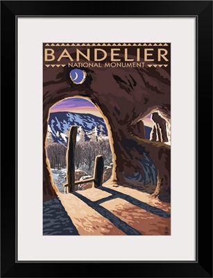 Bandelier National Monument, New Mexico - Twilight View: Retro Travel Poster