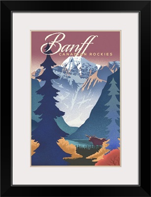Banff, Canada - Canadian Rockies - Mountain Scene - Lithograph