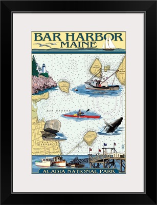 Bar Harbor, Maine - Nautical Chart: Retro Travel Poster