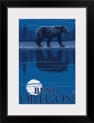 Bear in Moonlight - Bend, Oregon: Retro Travel Poster