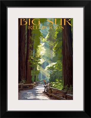 Big Sur, California - Pathway and Hikers: Retro Travel Poster