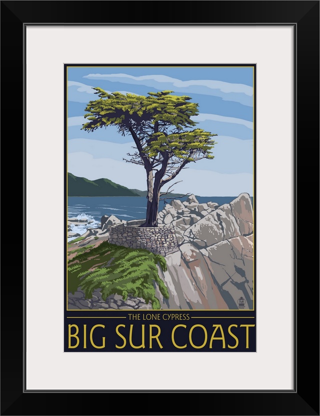 Big Sur Coast, California - Lone Cypress Tree: Retro Travel Poster