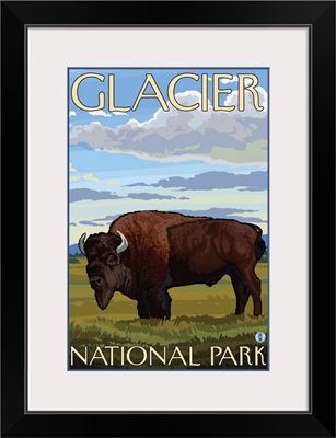 Bison Scene - Glacier National Park, Montana: Retro Travel Poster