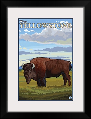 Bison Scene - West Yellowstone, Montana: Retro Travel Poster