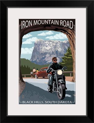 Black Hills, South Dakota - Iron Mountain Road Biker Scene: Retro Travel Poster