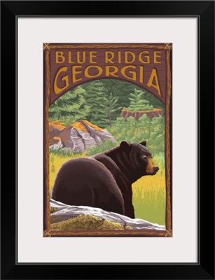 Blue Ridge, Georgia - Bear in Forest: Retro Travel Poster