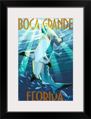 Boca Grande, Florida - Hammerhead Shark: Retro Travel Poster