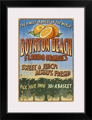 Boynton Beach, Florida - Orange Grove Vintage Sign: Retro Travel Poster