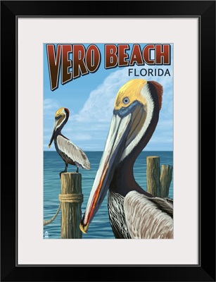Brown Pelicans - Vero Beach, Florida: Retro Travel Poster