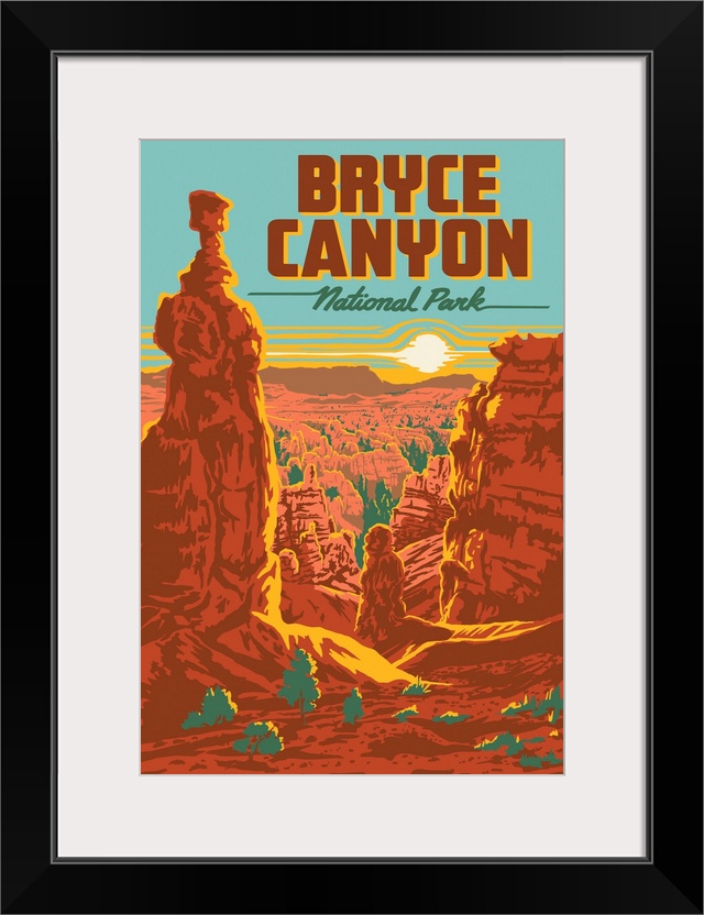 Bryce Canyon National Park, Hammer Hoodoo Sunset: Graphic Travel Poster