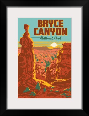 Bryce Canyon National Park, Hammer Hoodoo Sunset: Graphic Travel Poster