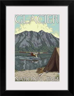 Bush Plane and Fishing - Glacier National Park, MT: Retro Travel Poster