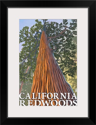 California Redwoods - Looking Up Tree: Retro Travel Poster