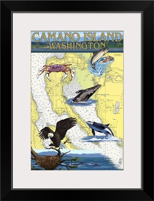 Camano Island, Washington - Nautical Chart: Retro Travel Poster