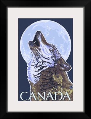 Canada - Howling Wolf: Retro Travel Poster