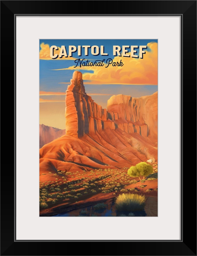 Capitol Reef National Park, Chimney Rock: Retro Travel Poster