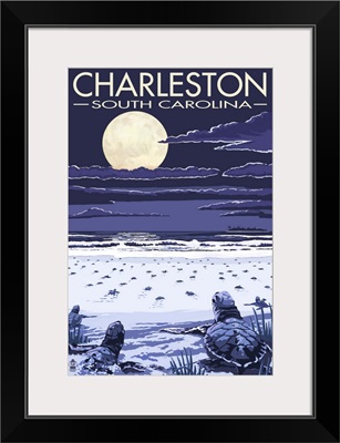 Charleston, South Carolina - Baby Sea Turtles: Retro Travel Poster