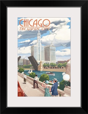 Chicago, Illinois - River View: Retro Travel Poster