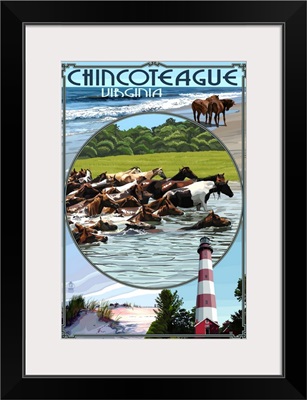 Chincoteague, Virgina - Scenes: Retro Travel Poster