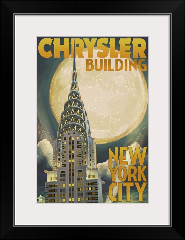 Chrysler Building and Full Moon - New York City, NY: Retro Travel Poster