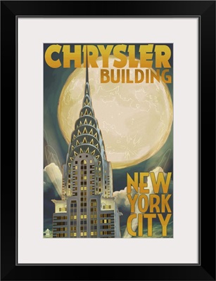 Chrysler Building and Full Moon - New York City, NY: Retro Travel Poster