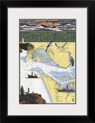 Columbia River Chart and Views: Retro Travel Poster