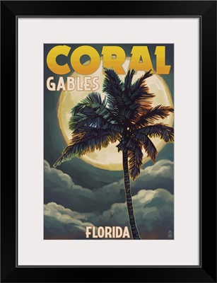 Coral Gables, Florida - Palms and Moon: Retro Travel Poster