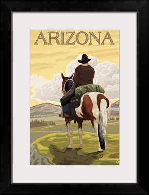 Cowboy (View from Back) - Arizona: Retro Travel Poster