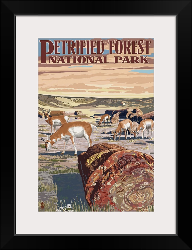 Desert and Antelope - Petrified Forest National Park: Retro Travel Poster